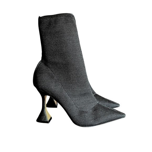 L’intervalle Black Knit Sock Boots EU 39 Sculptural Flare Heel - Picture 2 of 15